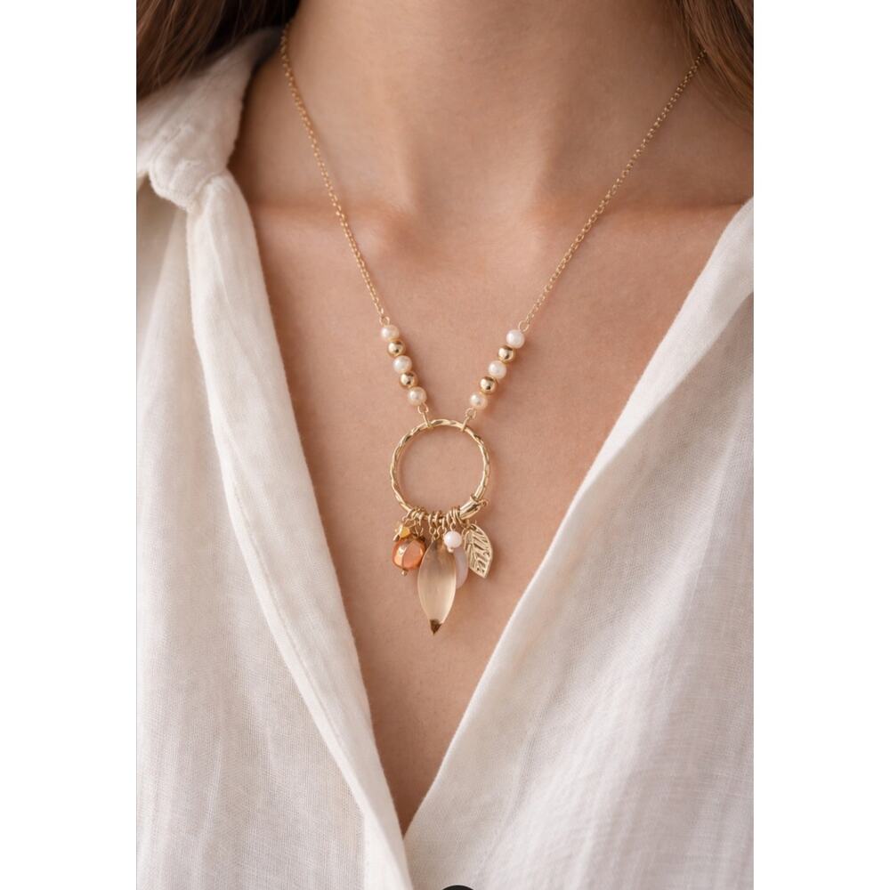 Pomina Gold Charm Beaded Necklace New
